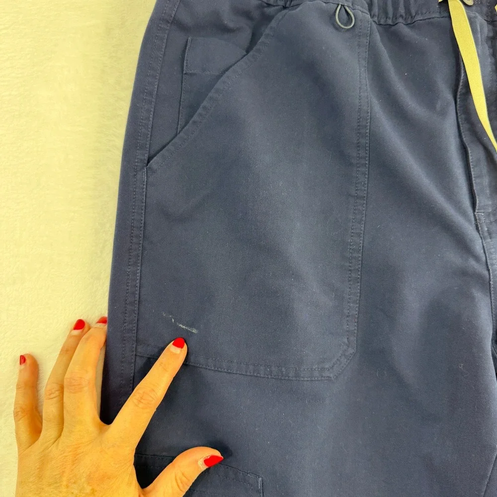 Figs Size‎ Large Cairo Cargo Scrub Straight Leg Pants Navy Blue Zip Button Mens